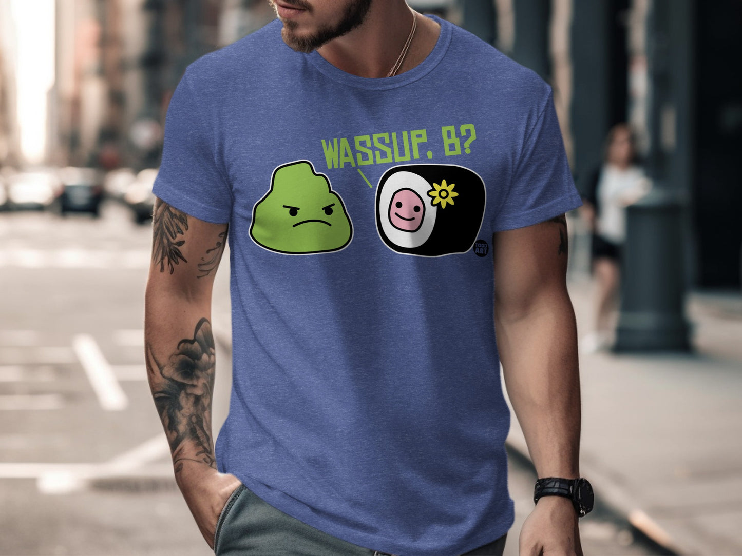 WASSUP B Graphic Tee with Cartoon Characters Design