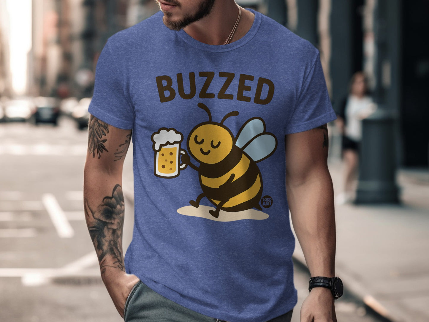 Buzzed Bee Holding Beer Graphic T-shirt product type
