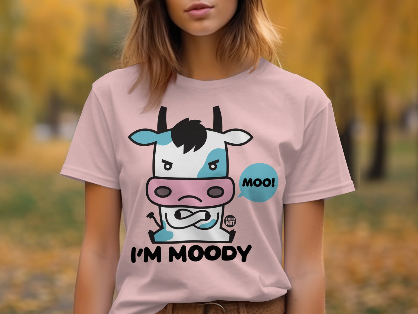 I'm Moody Angry Cartoon Cow Print T-Shirt product