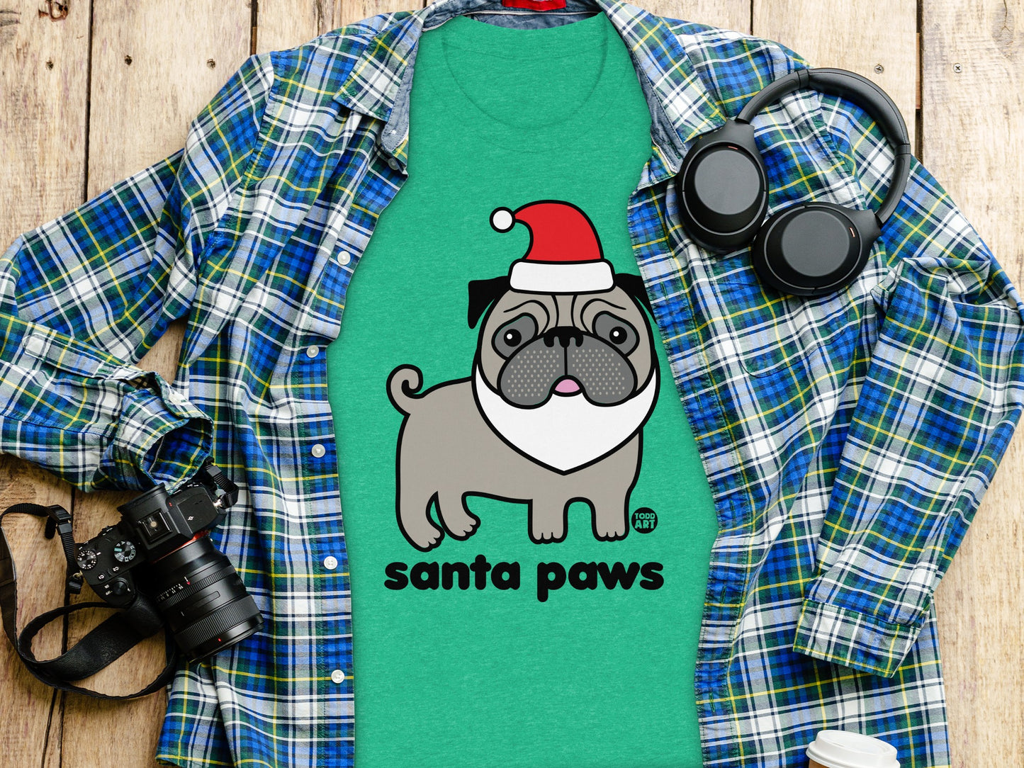 Santa Paws Festive Pug Graphic Tee Shirt product type