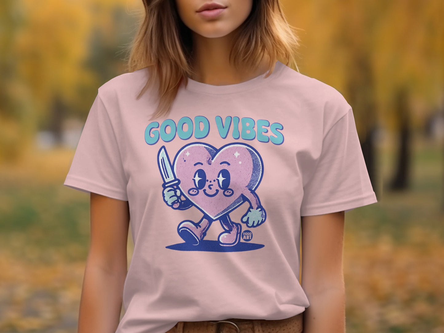 Good Vibes Walking Heart Character Shirt