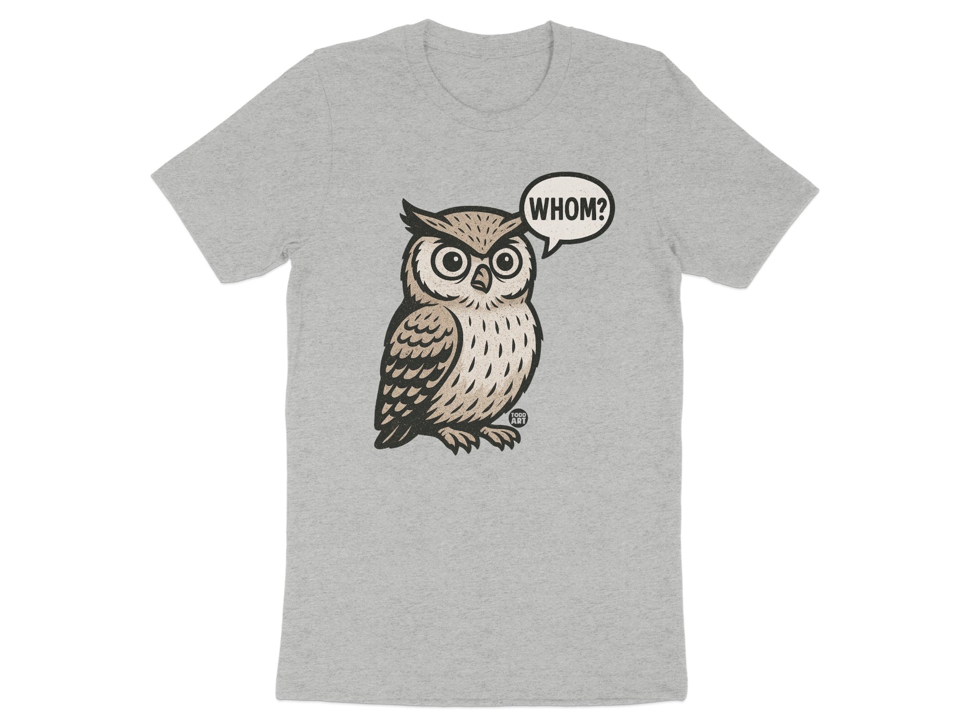 Cute Owl 'Whom?' Typography Graphic T-shirt