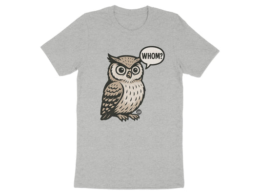 Cute Owl 'Whom?' Typography Graphic T-shirt