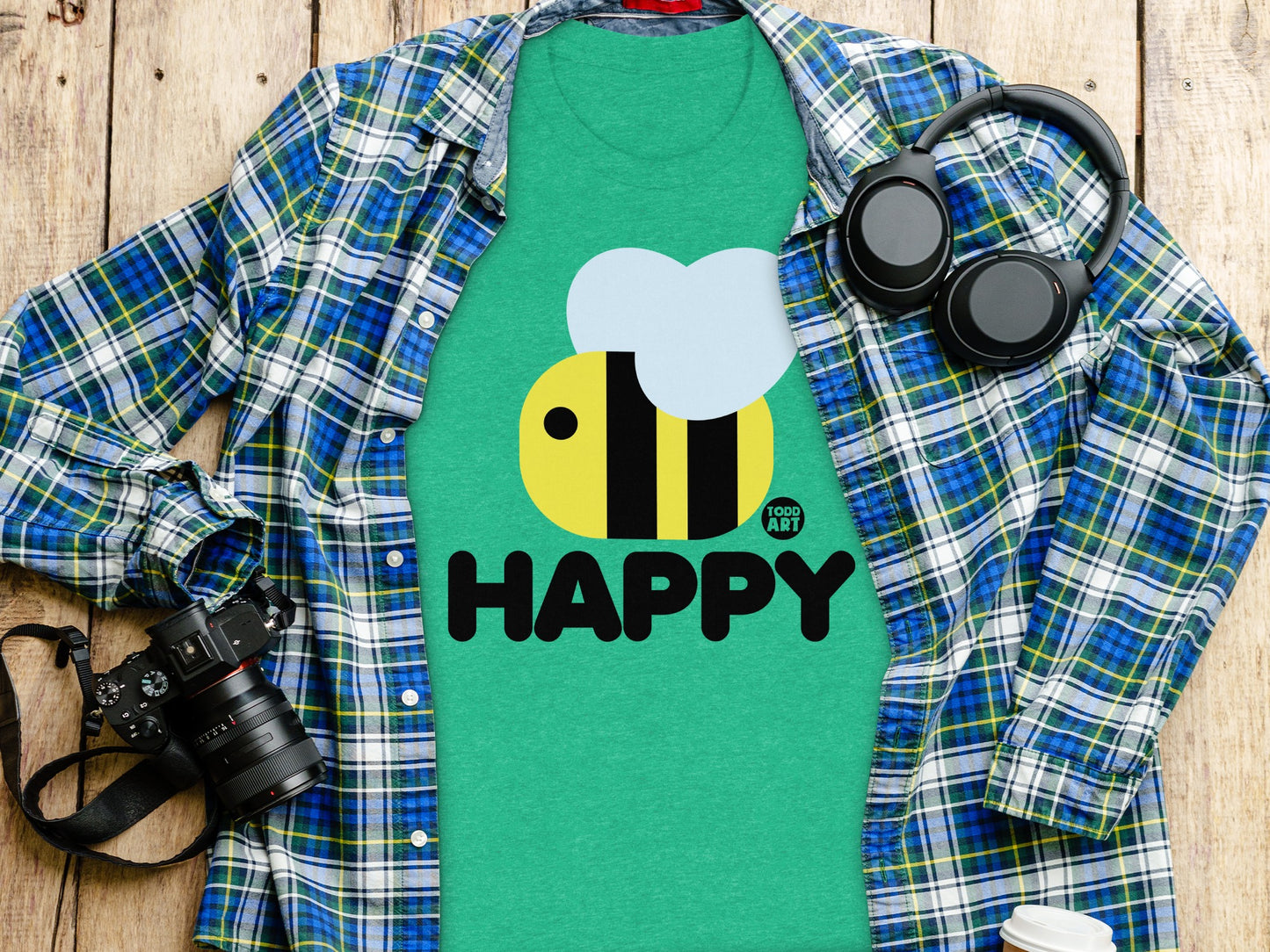 Colorful Happy Bee Graphic Tee shirt product type