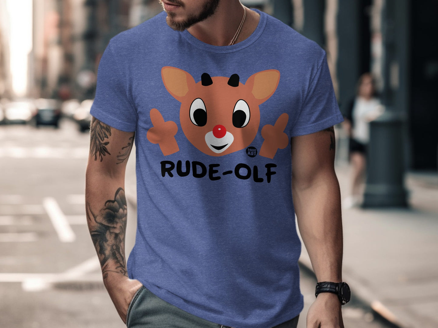 Rude-Olf Reindeer Funny Holiday Graphic Wall Art product