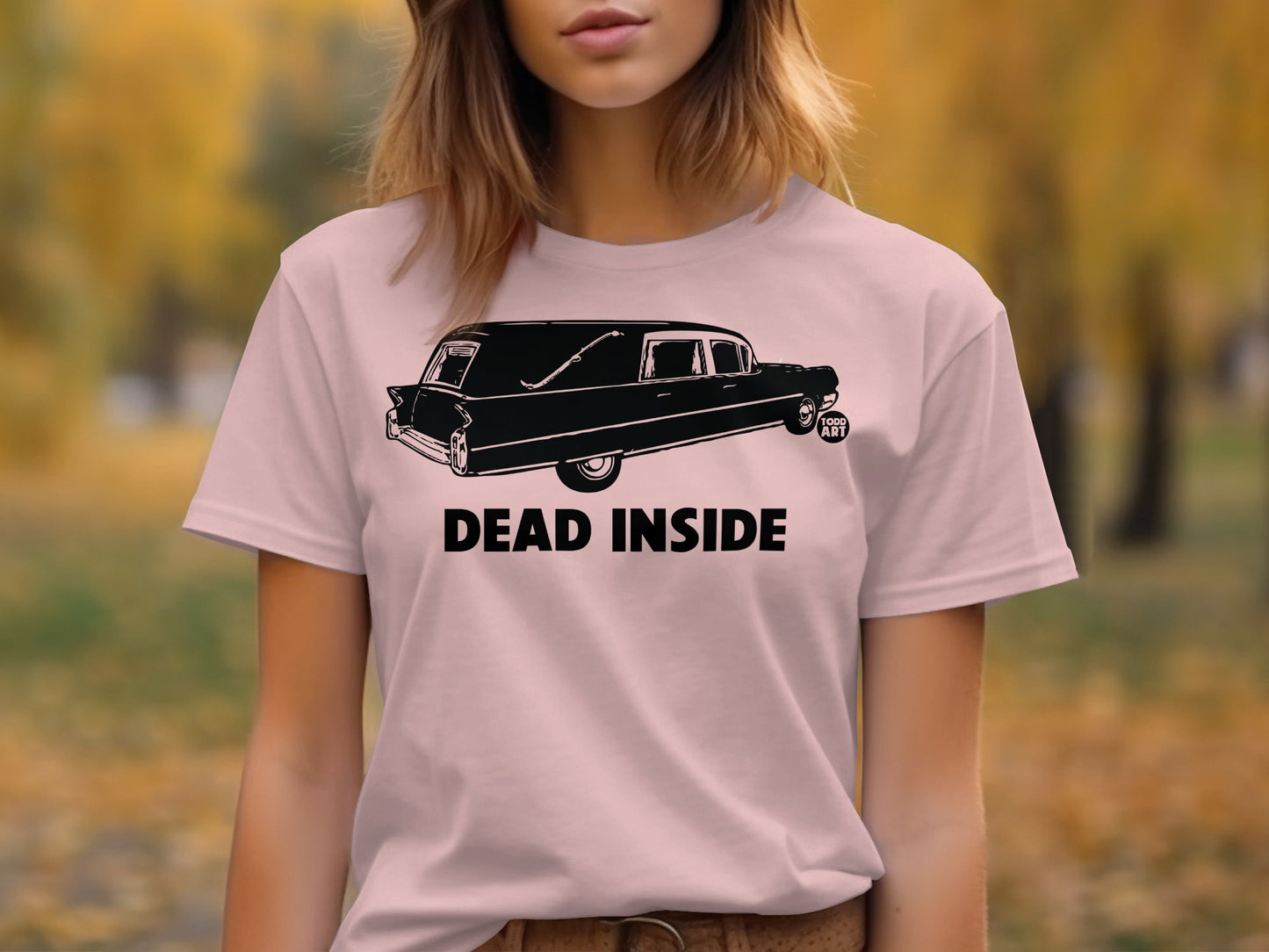 Dead Inside T-Shirt with Classic Hearse Graphic Design