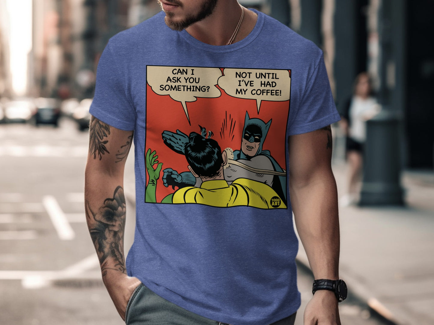 Batman and Robin Funny Coffee Comic Book T-shirt product