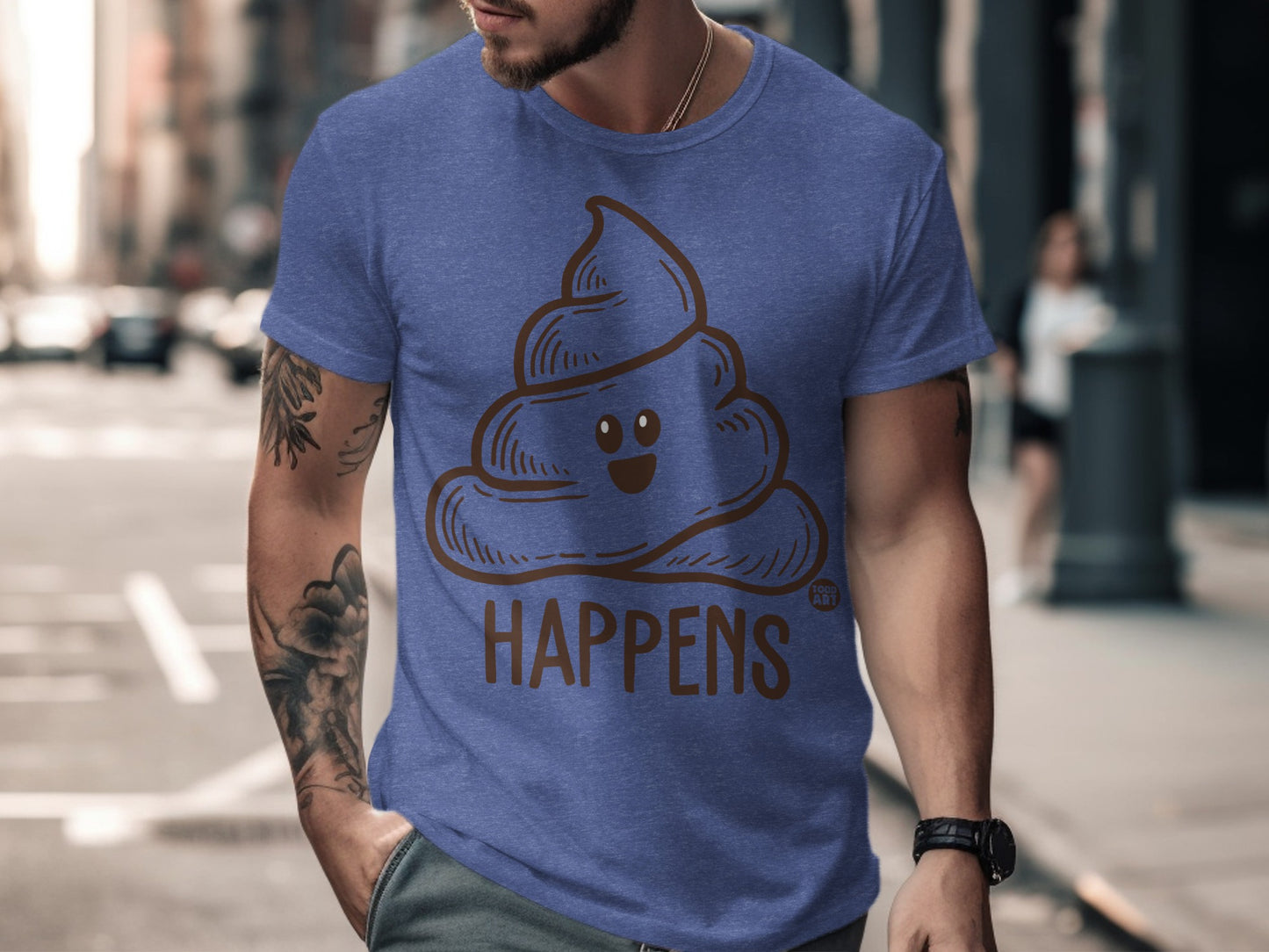 Humorous Blue Graphic T-shirt with Poop Emoji Design