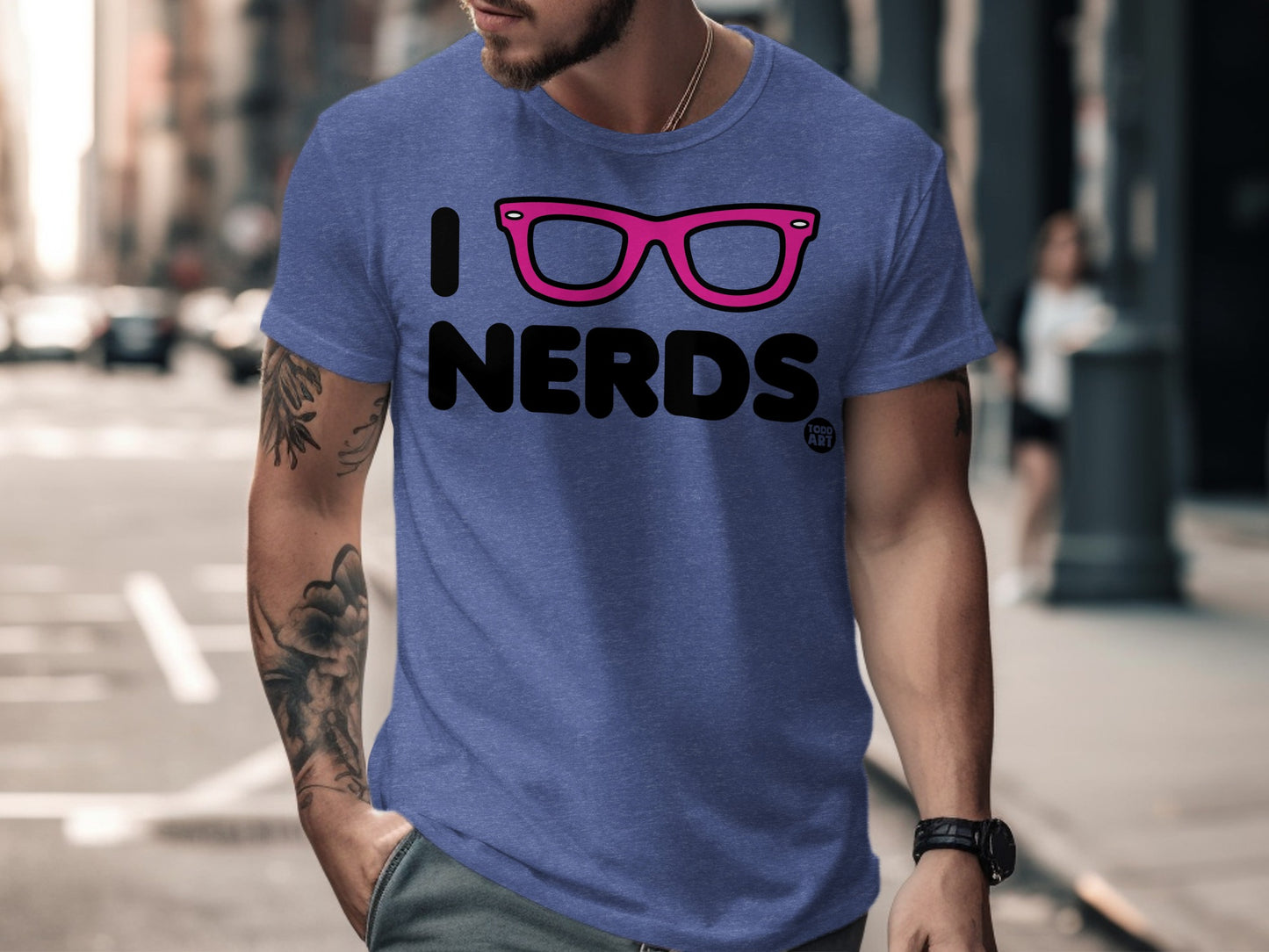 I Love Nerds Purple T-Shirt with Pink Glasses design product type