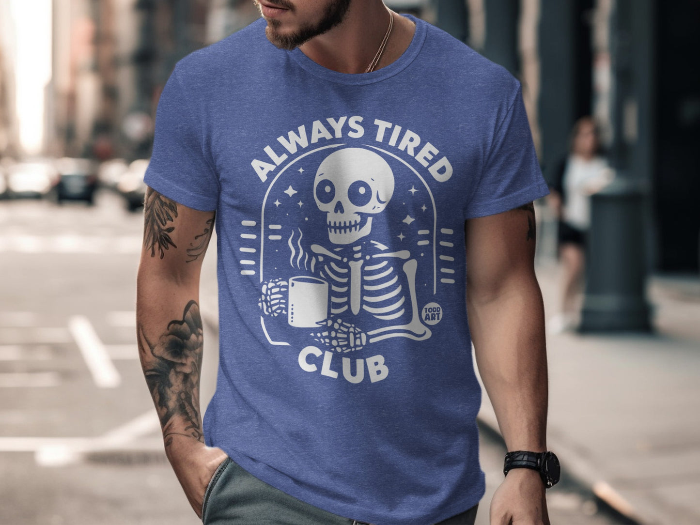 Always Tired Club Skeleton Coffee Graphic Shirt