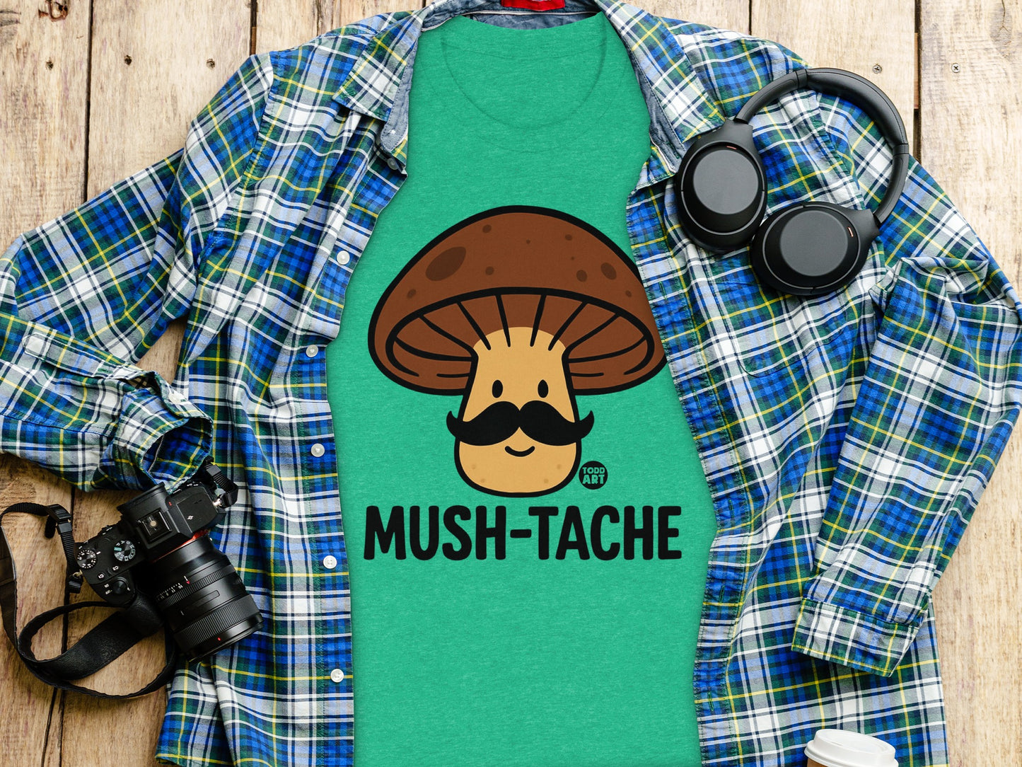 Funny Mushroom Wearing Mustache Graphic Print T-Shirt