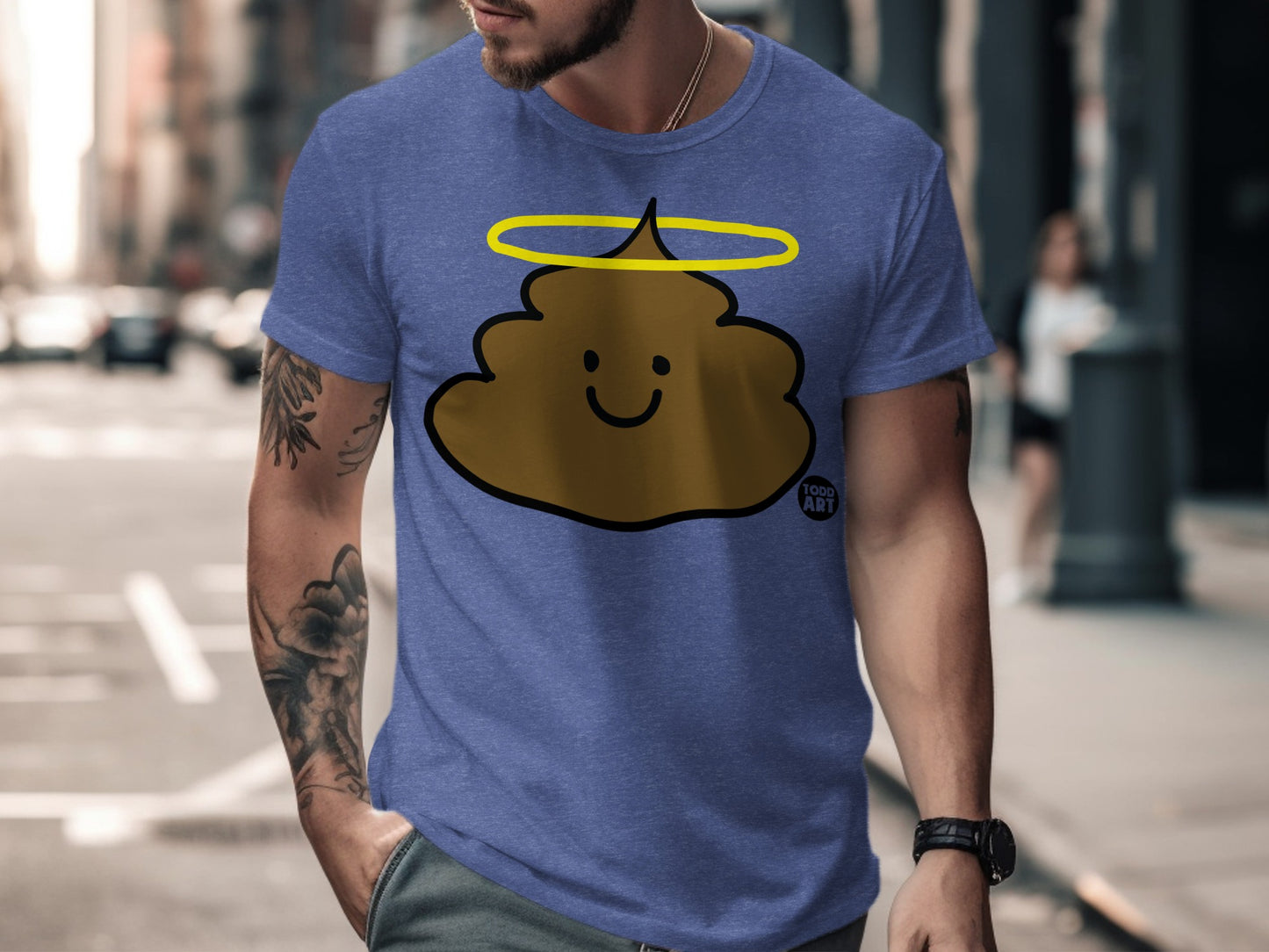 Happy Poop Emoji with Halo Graphic Design T-shirt