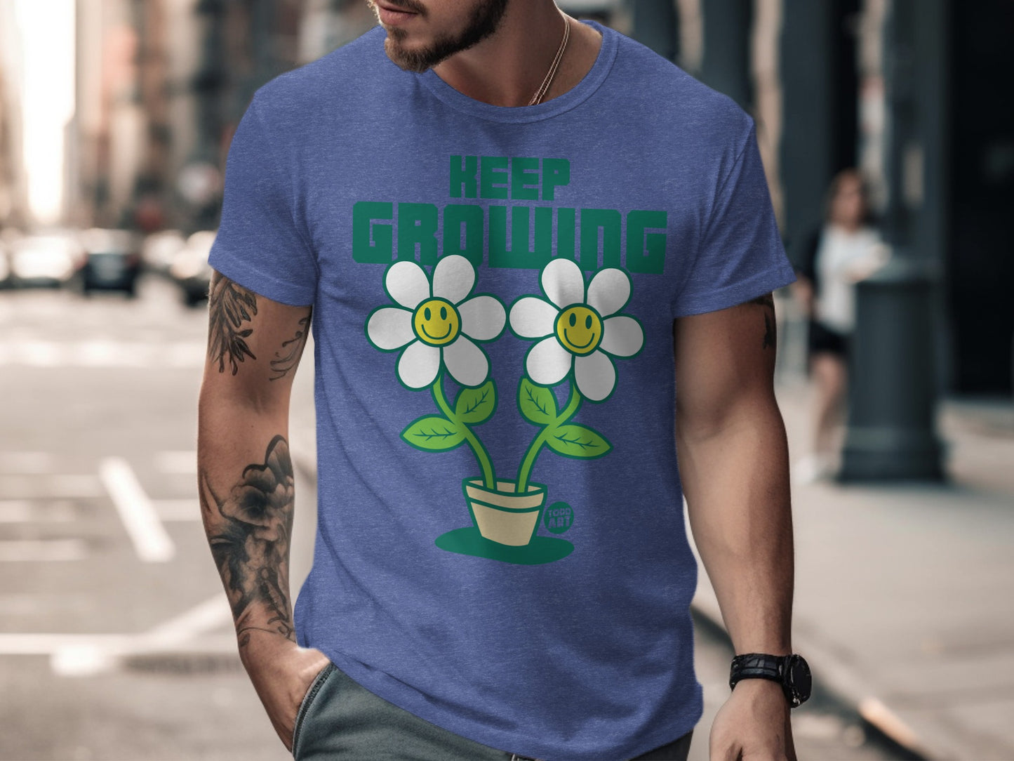 Keep Growing with Smiley Flowers Graphic T-Shirt