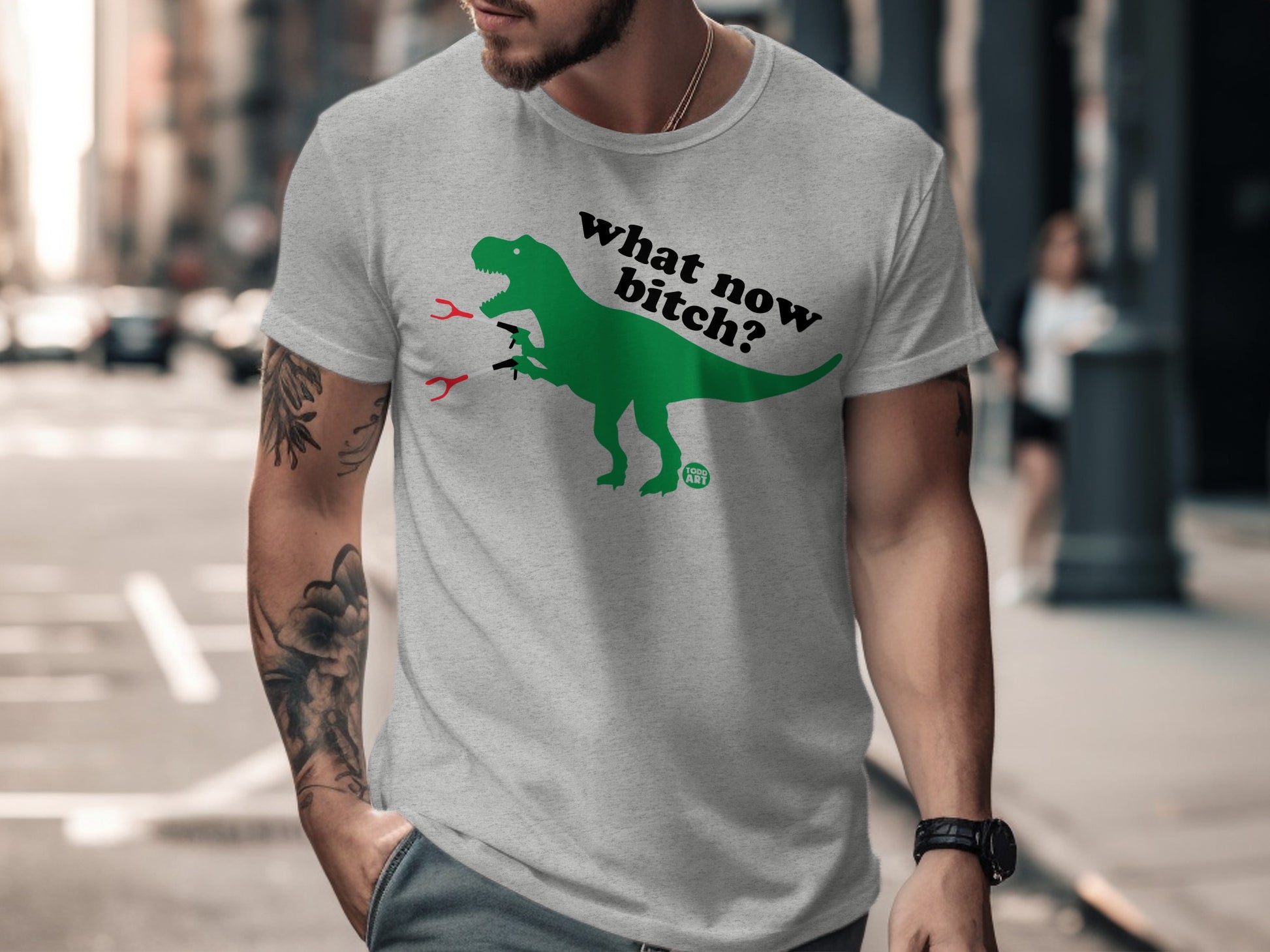 What now bitch dinosaur graphic novelty shirt