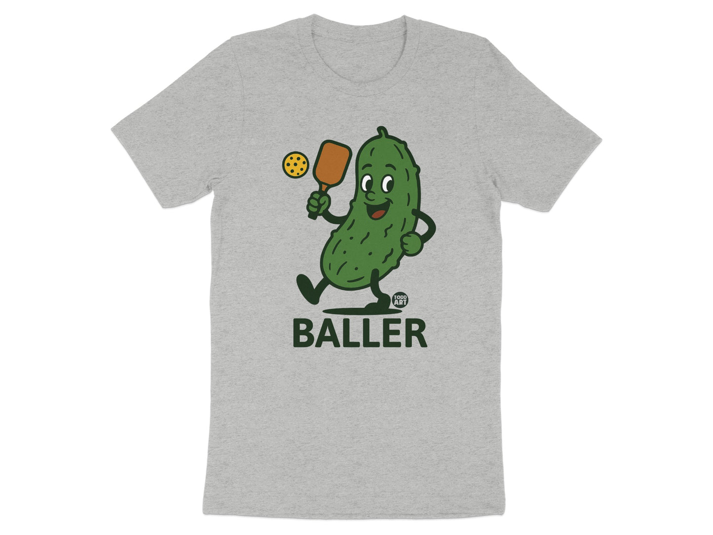 Funny Pickle Playing Pickleball Design Baller T-Shirt