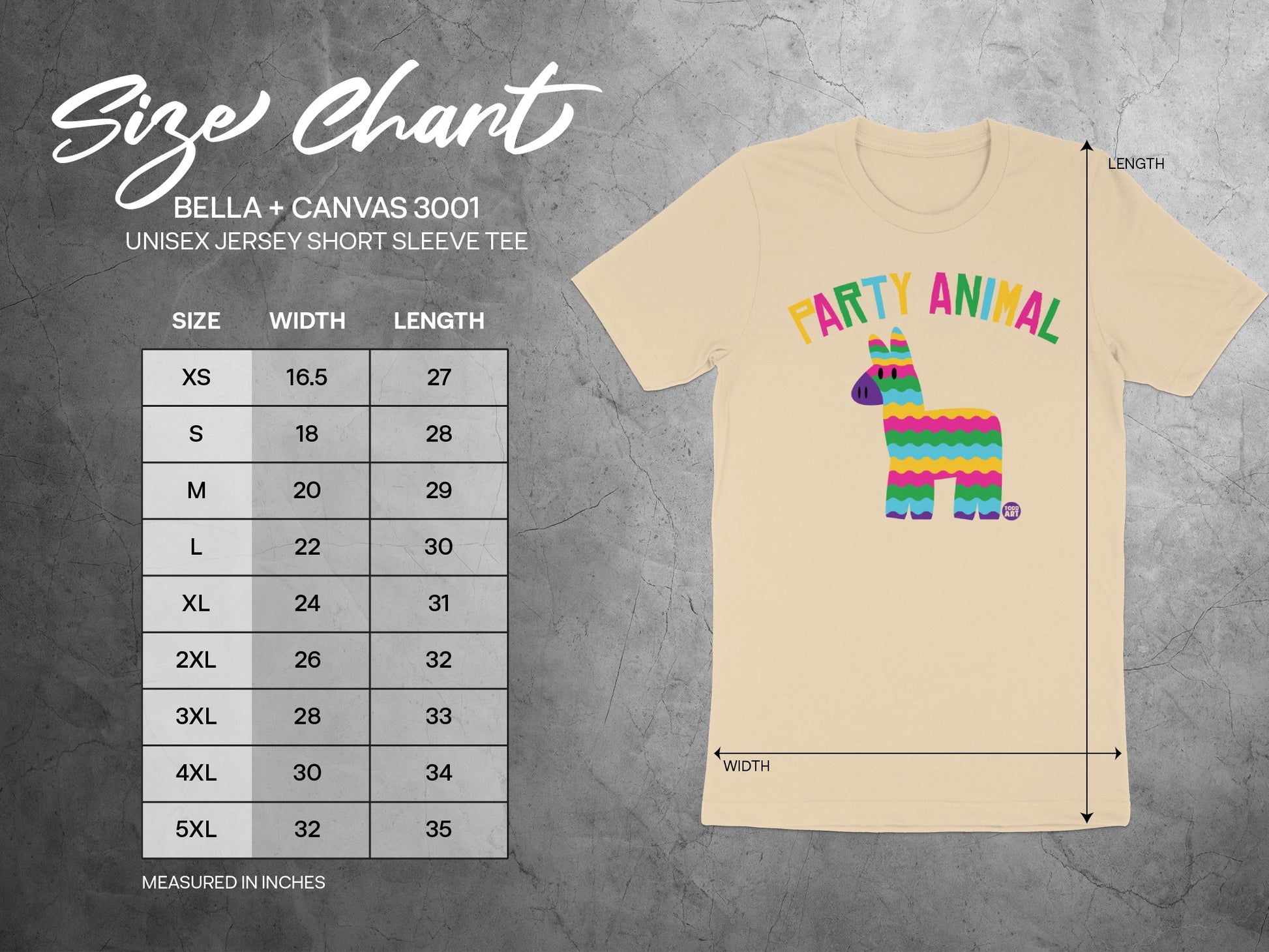 Size Chart Bella Canvas Party Animal Short Sleeve Tee product