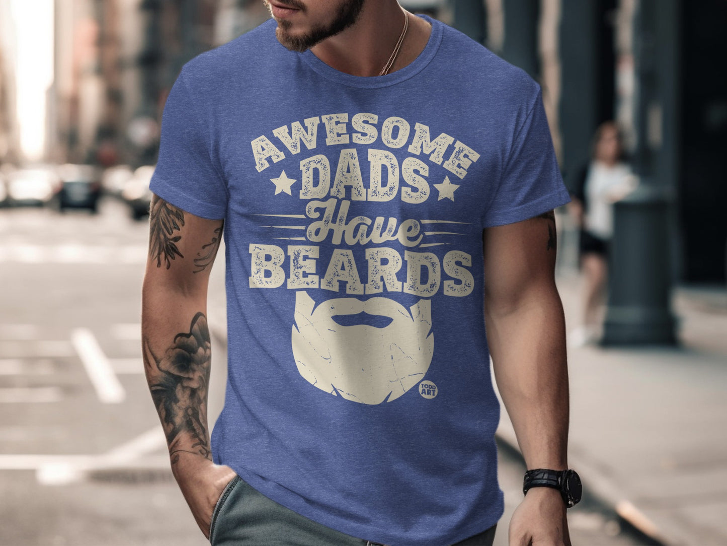 Awesome Dads Have Beards Graphic Blue Shirt product