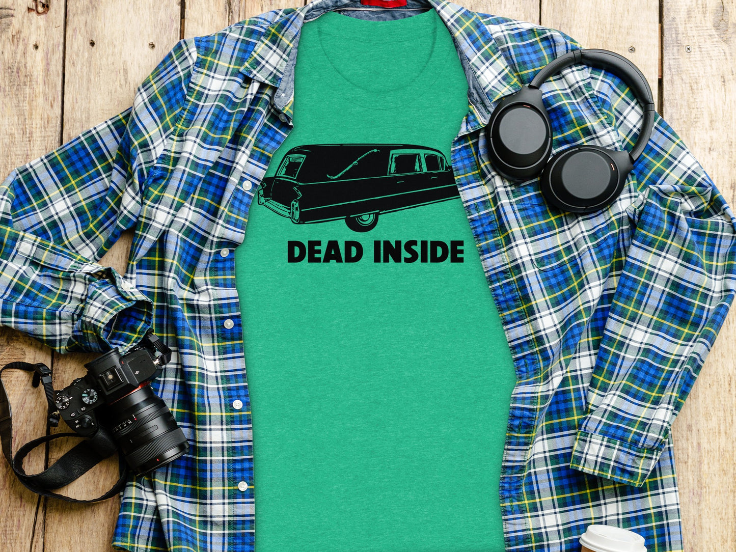 Green T-shirt with Dead Inside Graphic Design