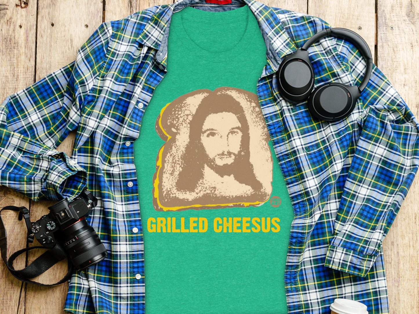 Grilled Cheesus Graphic Teal Casual Shirt product