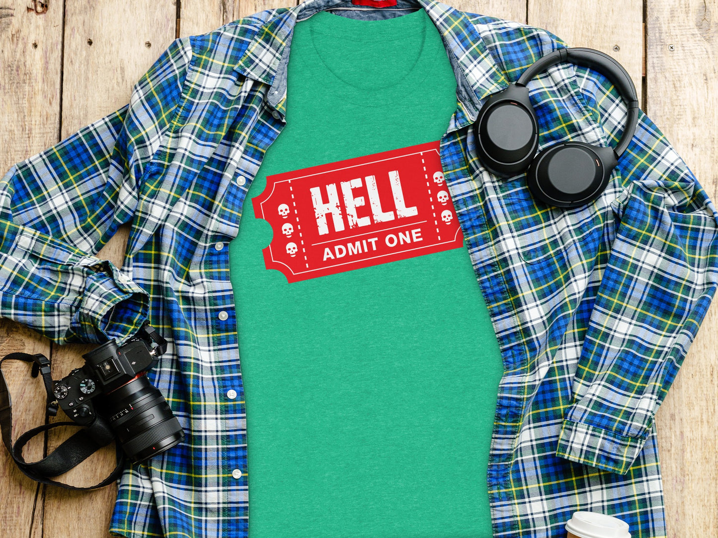 Hell Admit One Green T-Shirt Fun Graphic Print product